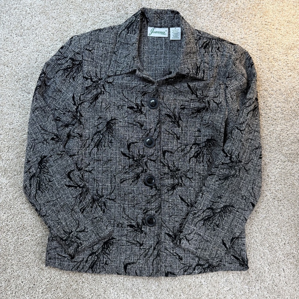 Joanna Shirt Womens M Gray Floral Long Sleeve Button Up Woven Top Casual